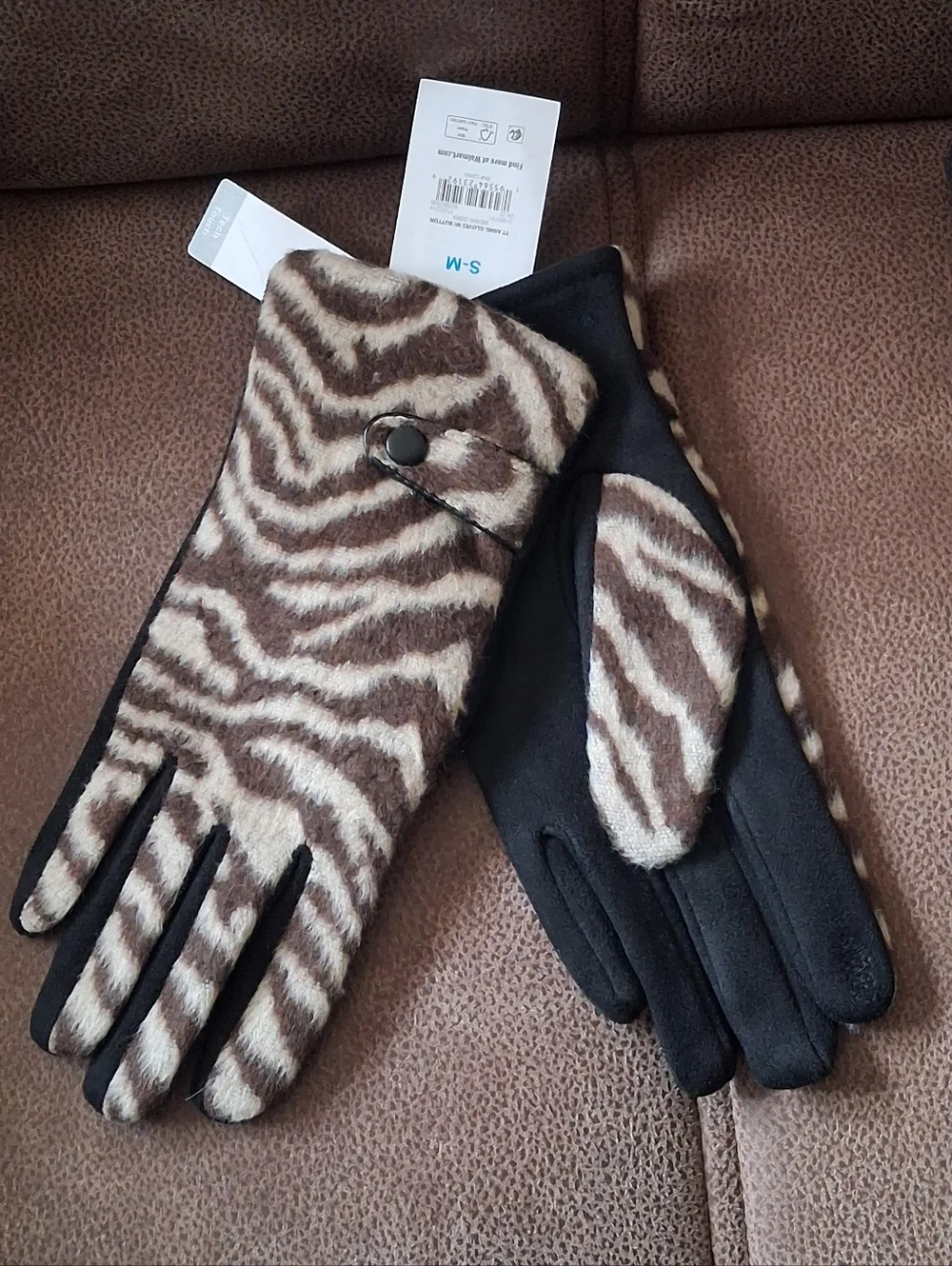 Time And Tru Women's Brown Zebra-Print Touchscreen Gloves S-M